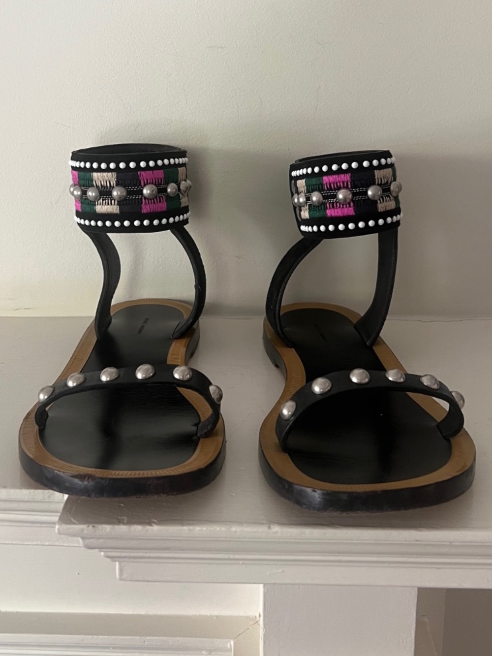 Isabel Marant JOYA Sandals 41 embroidered leather suede black US 10-11 $790 - Picture 4 of 11